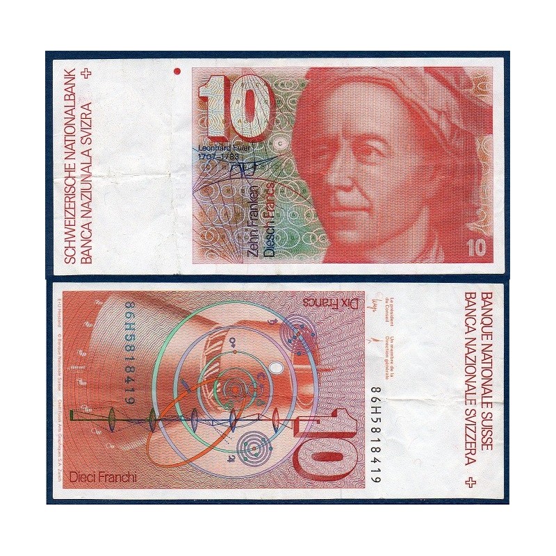 Suisse P.53f, TB+, Billet de 10 Francs 1986 Leonhard Euler