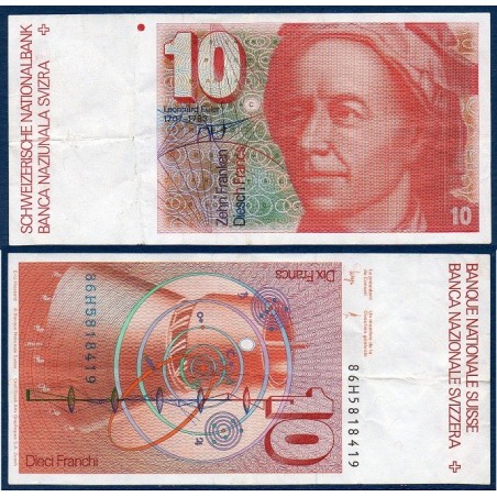 Suisse P.53f, TB+, Billet de 10 Francs 1986 Leonhard Euler