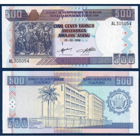 Burundi P.38b, Neuf, Billet de 500 Francs 1999 Tableau