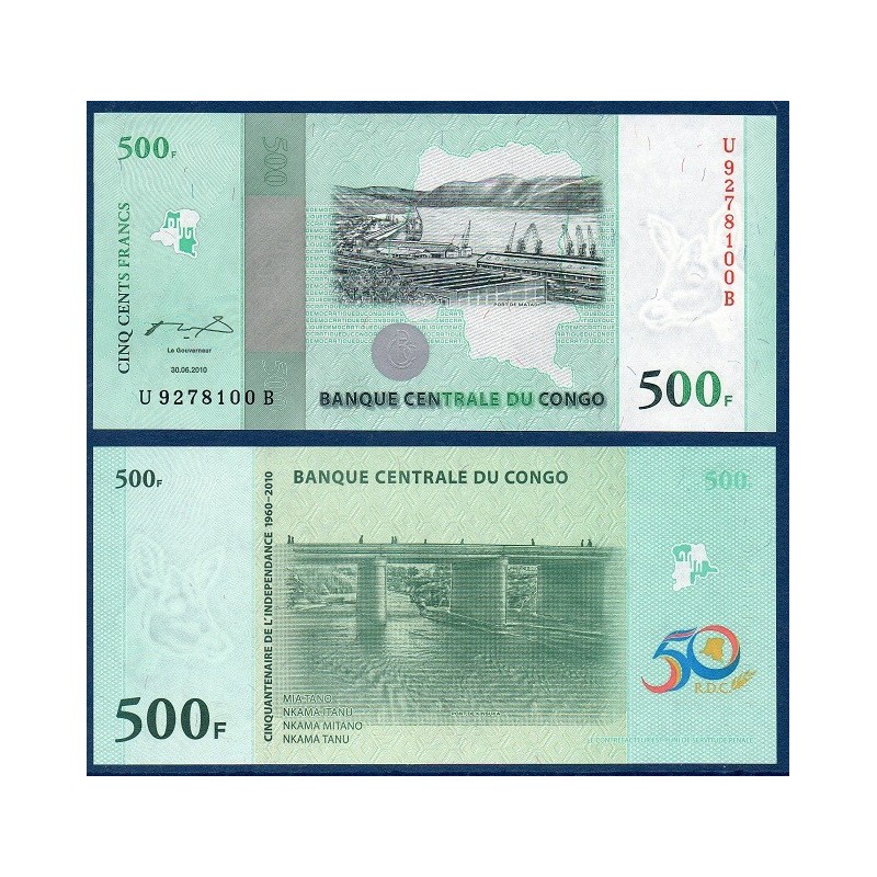 Congo P.100a, Neuf, Billet de 500 Francs 2010 Pont