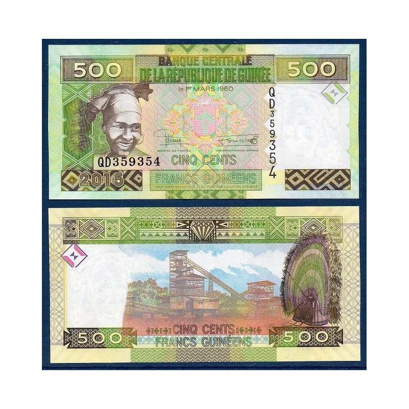 Guinée P.47a, Neuf, Billet de 500 Francs 2015 Vert