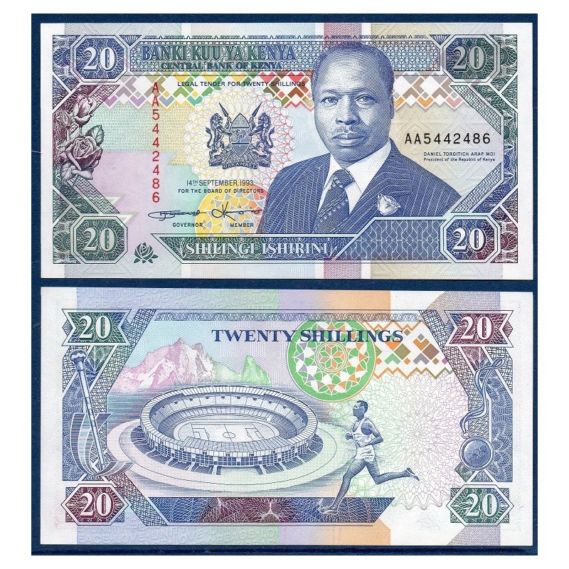 Kenya P.31a, Neuf, Billet de 20 Shillings  1993 Coureur