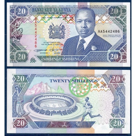 Kenya P.31a, Neuf, Billet de 20 Shillings  1993 Coureur