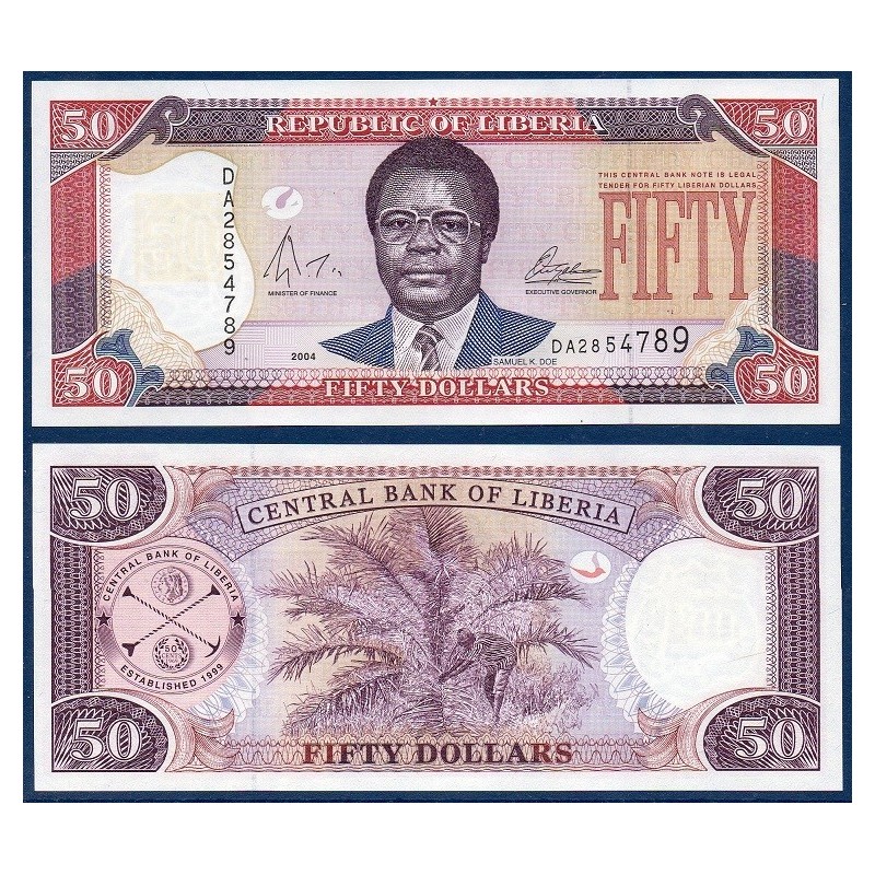 Liberia P.29b, Neuf, Billet de 50 Dollars 2004 Palmier