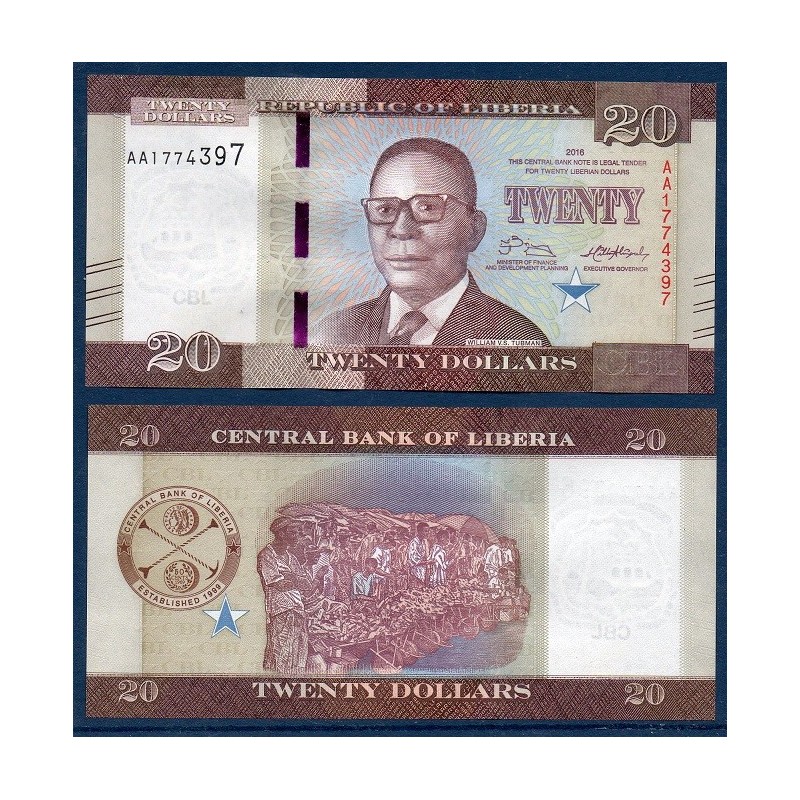 Liberia P.33a, Neuf, Billet de 20 Dollars 2016 Marron