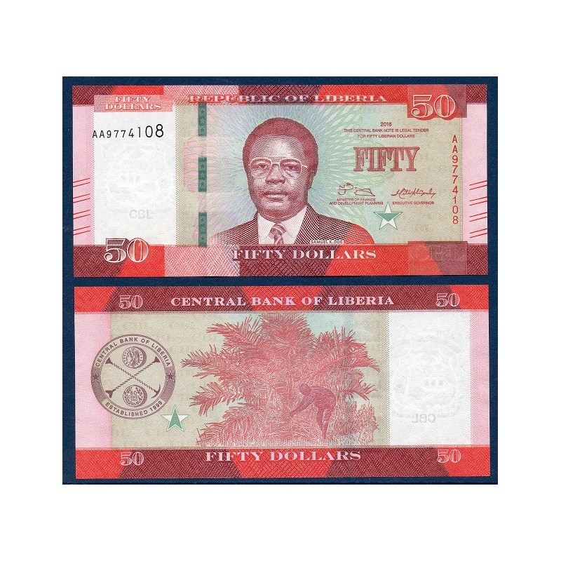 Liberia P.34a, Neuf, Billet de 50 Dollars 2016 Rouge