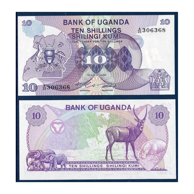 Ouganda Pick N°16, Billet de banque de 10 Shillings 1982