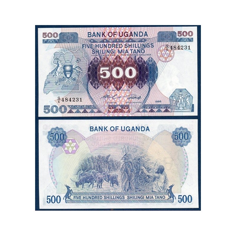 Ouganda Pick N°25, Billet de banque de 500 Shillings 1986