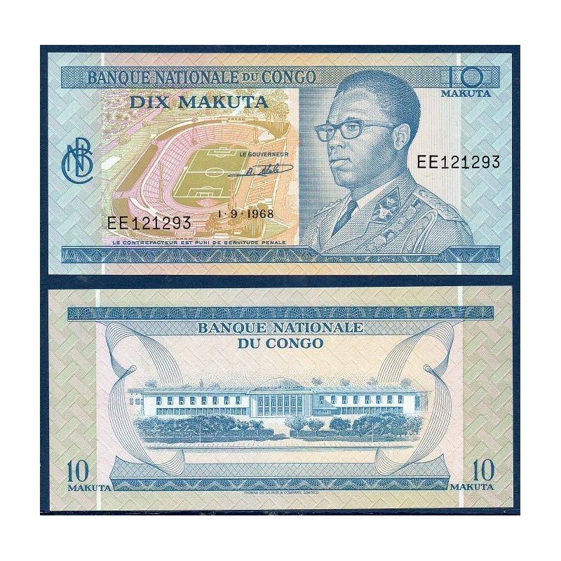 Congo P.9a, Neuf, Billet de 10 makuta 1.9.1968 Tata Raphaël