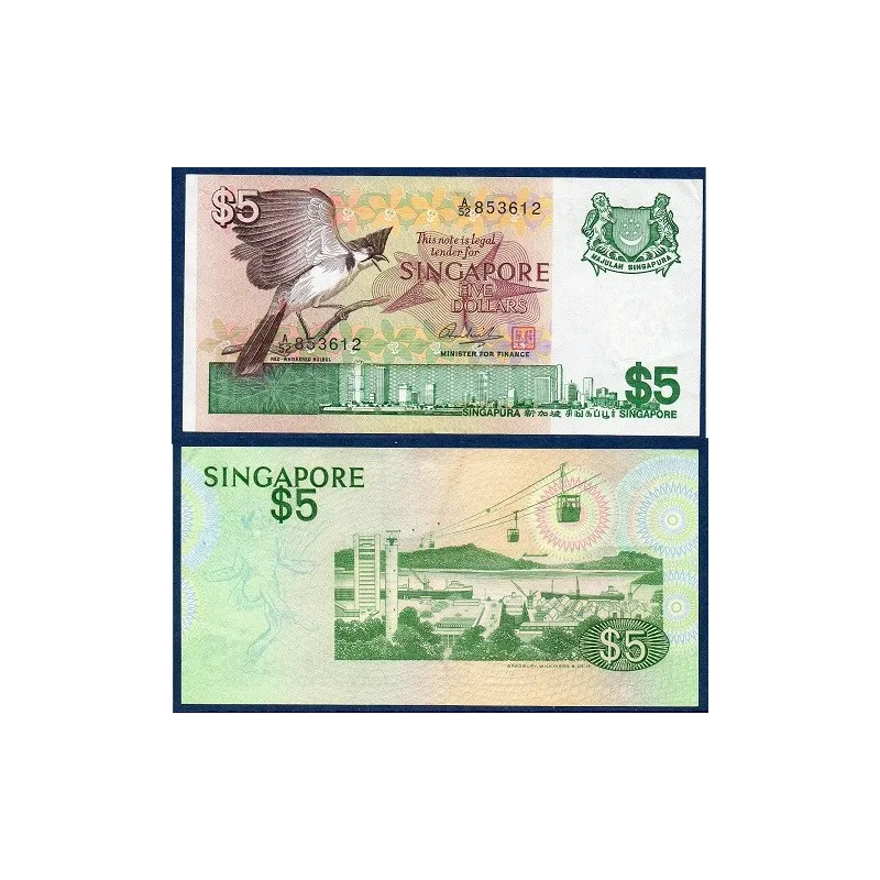 Singapour P.10, TTB Billet de 5 Dollars 1976 Bulbul orphée