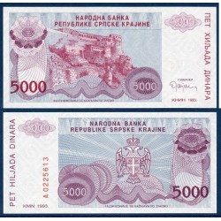 Croatie P.R20a, neuf Billet de 5000 Dinara 1993 fushia Knin