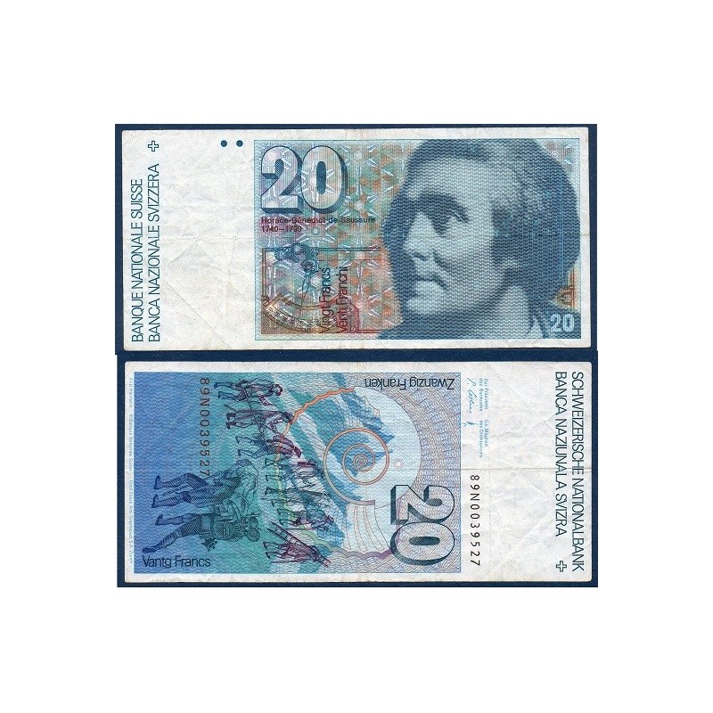 Suisse P.55f, TTB, Billet de 20 Francs 1986 Bénédict de Saussure