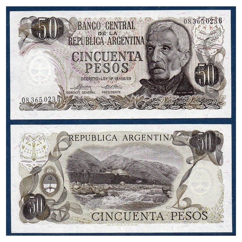 Argentine P.296, Billet de 50 Pesos 1974-1975 Termes de Reyes