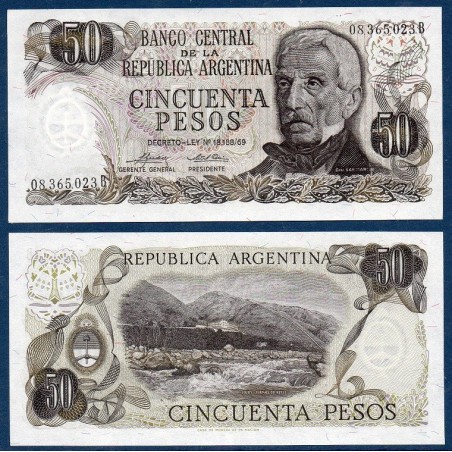 Argentine P.296, Billet de 50 Pesos 1974-1975 Termes de Reyes