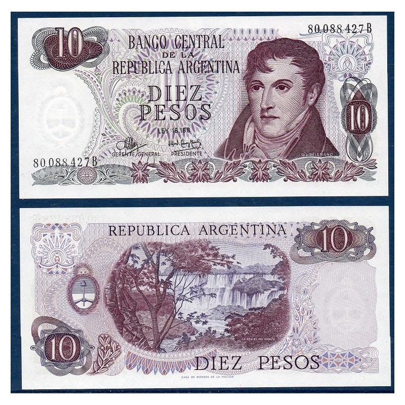 Argentine P.289, neuf Billet de 10 Pesos 1970-1973 Chuttes Iguaza