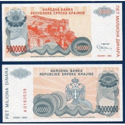 Croatie P.R24a, neuf Billet de 5000000 Dinara 1993 orange Knin