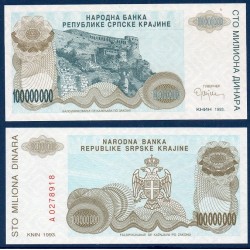 Croatie P.R25a, neuf Billet de 100000000 Dinara 1993 bleu Knin