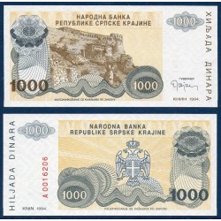 Croatie P.R30a, neuf Billet de 1000 Dinara 1995 forteresse Knin