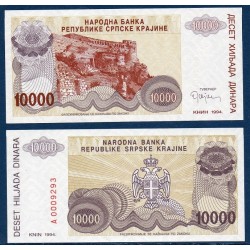 Croatie P.R31a, Neuf Billet de 10000 Dinara 1995 carmin Knin