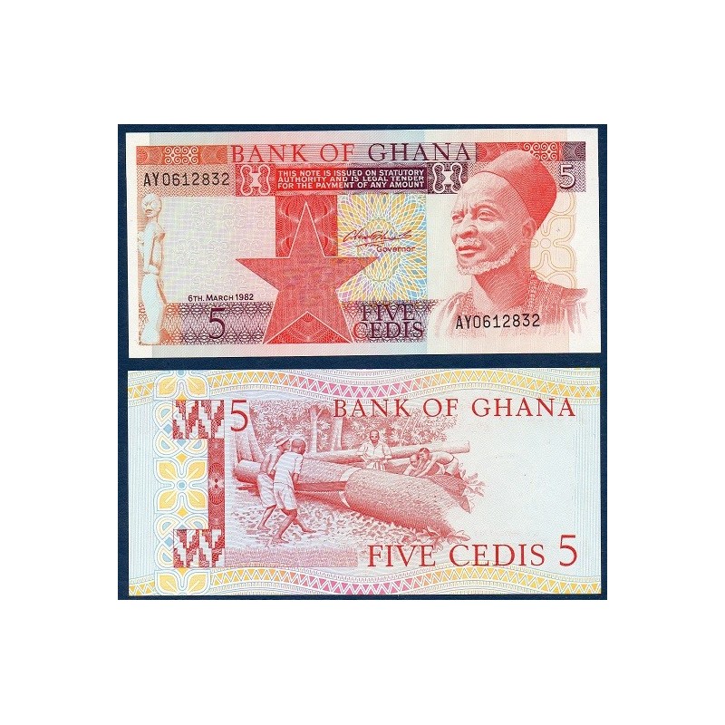 Ghana P.19c, Neuf, Billet de 5 cédis 1982 bûcheronnage