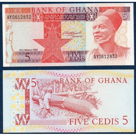 Ghana P.19c, Neuf, Billet de 5 cédis 1982 bûcheronnage