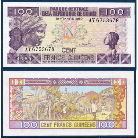 Guinée P.30a, Neuf, Billet de 100 Francs 1985 Bananes