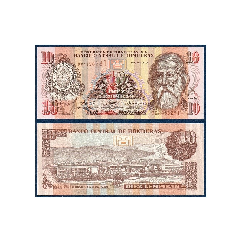 Honduras Pick N°86d, Billet de banque de 10 Lempiras 2006