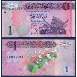 Libye P.76, Neuf, Billet de 1 dinar 2013 Drapeau Colombes