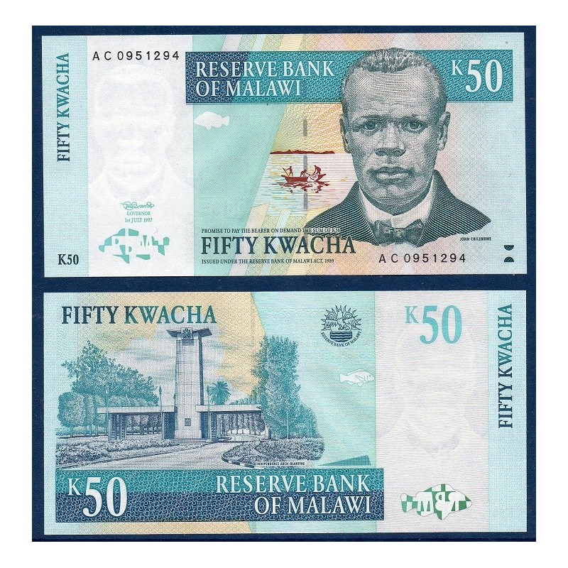 Malawi Pick N°39, Billet de banque de 50 kwatcha 1997