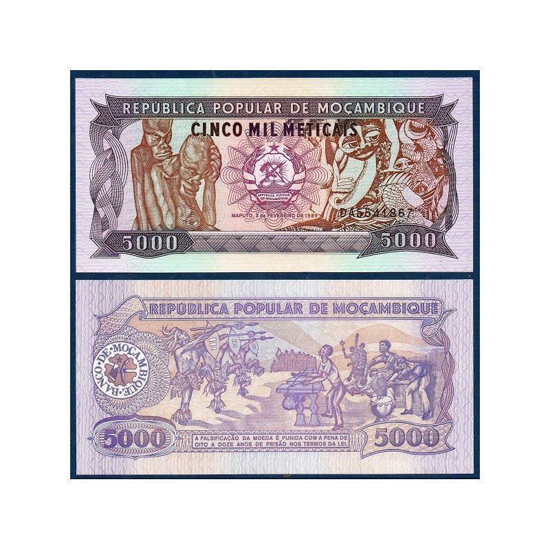 Mozambique Pick N°133b, Billet de banque de 5000 meticais 1989