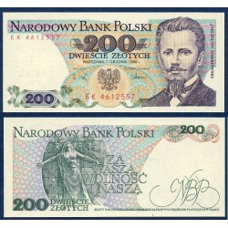 Pologne P.144c, Neuf, Billet de 200 Zlotych 1986-1988 Dabrowski