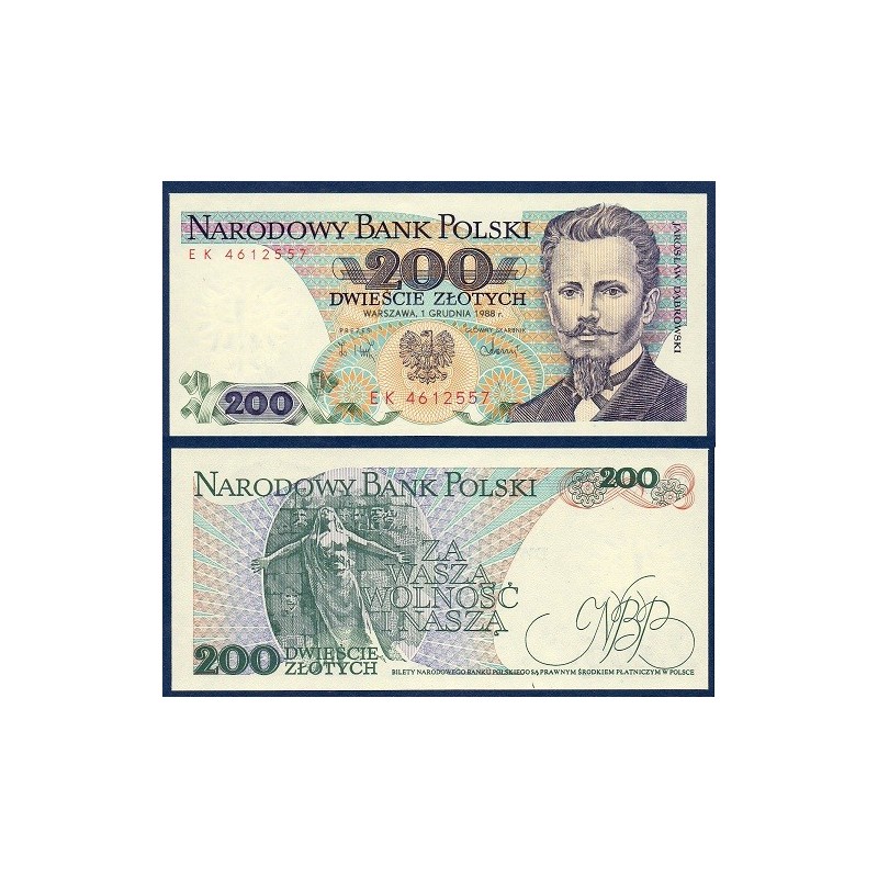 Pologne P.144c, Neuf, Billet de 200 Zlotych 1986-1988 Dabrowski