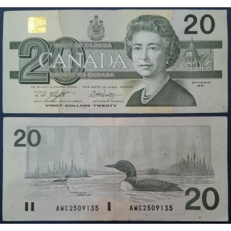 Canada P.97d, Billet de 20 dollar 1991 Plongeon Huard