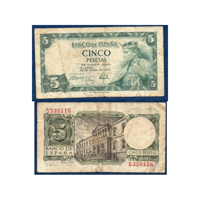 Espagne P.146, TB Billet de 5 pesetas 1954 Alphonso X