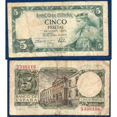 Espagne P.146, TB Billet de 5 pesetas 1954 Alphonso X