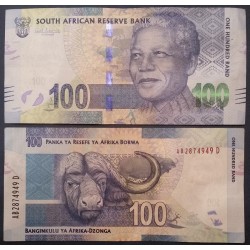 Afrique du sud P.141a, TTB, Billet de 100 rand 2014-2016 Mandela Buffle