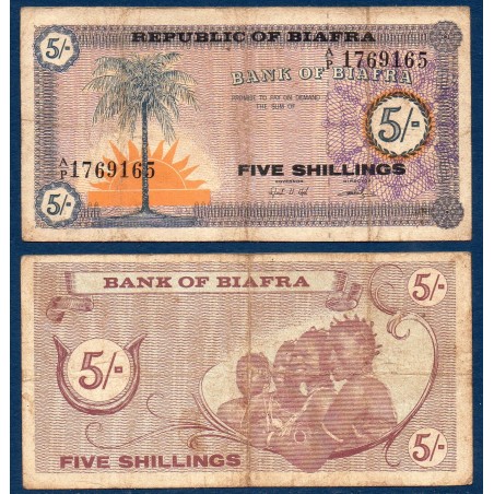 Biafra P.1, TB, Billet de 5 Shillings 1967 soleil femmes