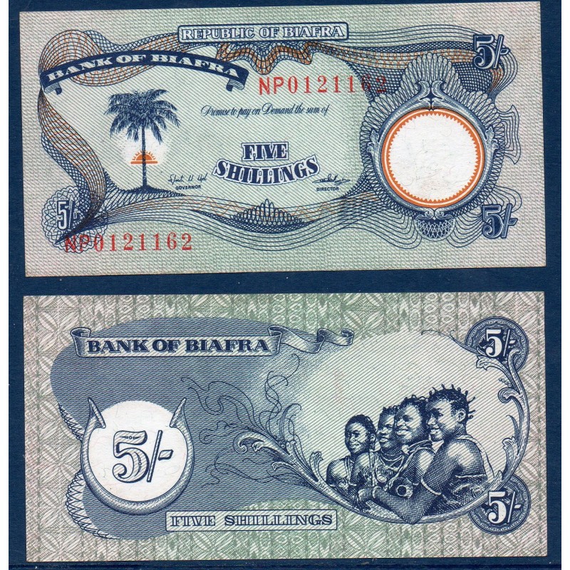 Biafra Pick N°3a Neuf, Billet de banque de  5 Shillings 1969