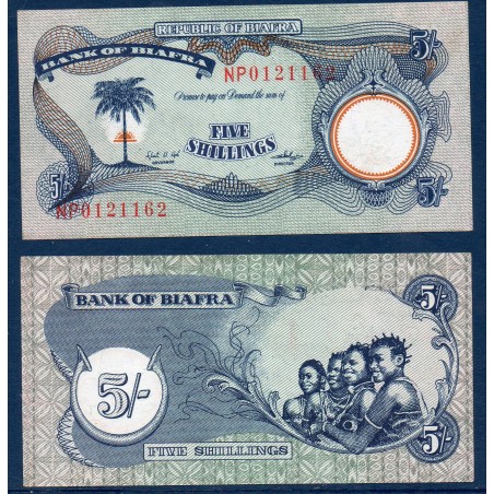 Biafra P.3a, Neuf, Billet de  5 Shillings 1969 palmier filles