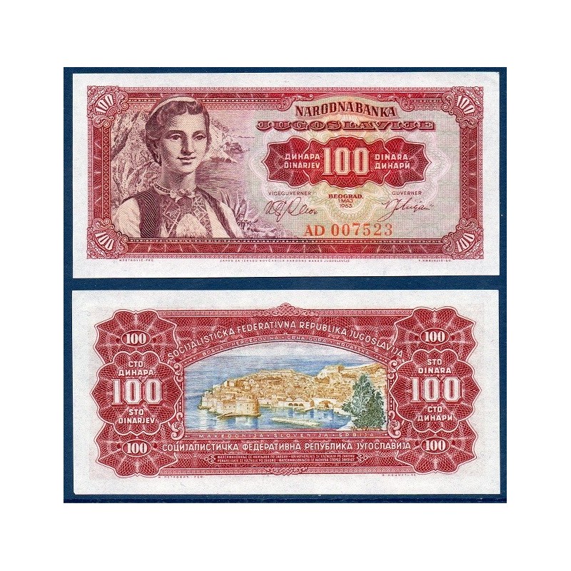 Yougoslavie P.73a, neuf Billet de 100 Dinara 1963 femme konavle