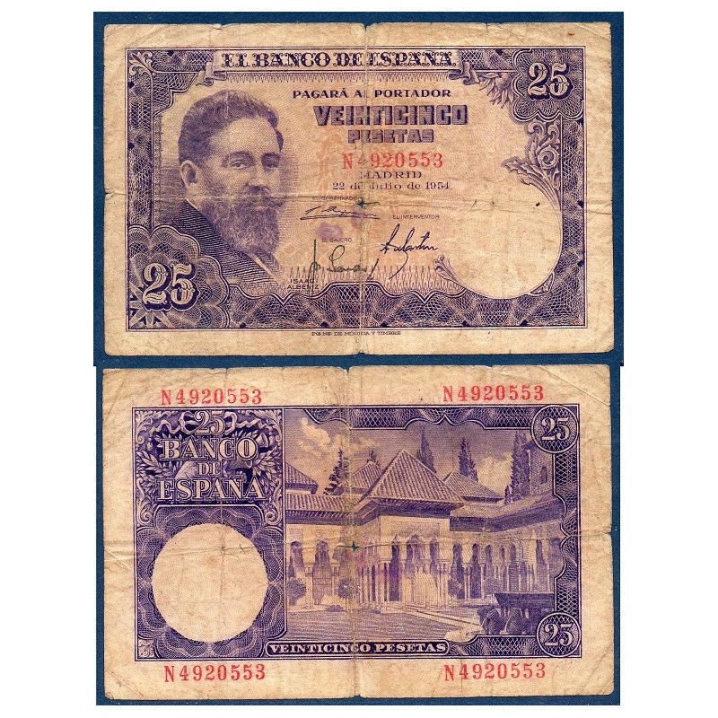 Espagne P.147, B Billet de 25 pesetas 1954 Isaac Albeniz