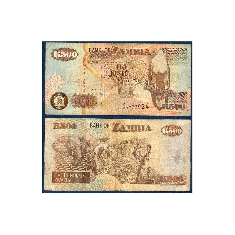 Zambie P.39a, TB, Billet de 500 Kwacha 1992 Récolte