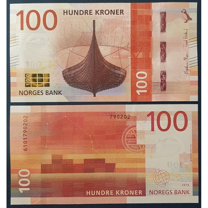 Norvège P.54, Billet de 100 Kroner 2016 Bateau Gokstad