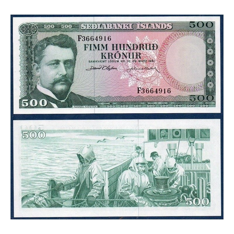 Islande P.45a, neuf Billet de 500 kronur 1961 Hannes Hafstein