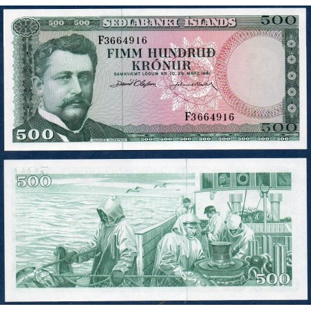 Islande P.45a, neuf Billet de 500 kronur 1961 Hannes Hafstein