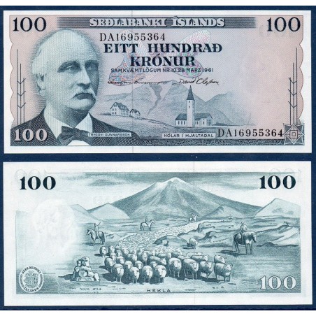 Islande P.44a, neuf Billet de 100 kronur 1961 Tryggvi Gunnarsson