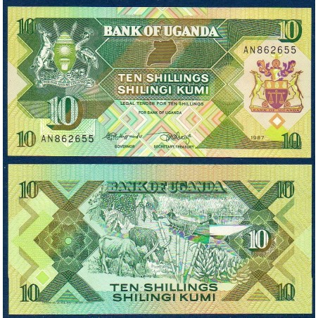 Ouganda Pick N°28, Billet de banque de 10 Shillings 1987