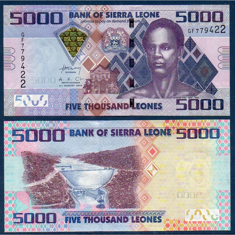 Sierra Leone P.32a, Neuf, Billet de 5000 leones 2010  Sengbe Pieh