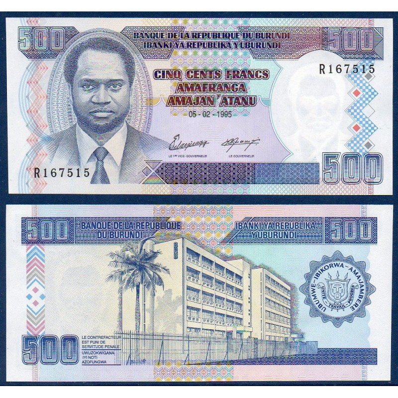 Burundi P.37A, Neuf, Billet de 500 Francs 1995 Ndadaye Banque