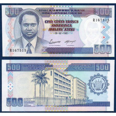 Burundi P.37A, Neuf, Billet de 500 Francs 1995 Ndadaye Banque